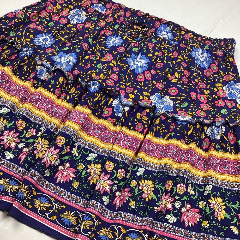 Alelly Floral Peasant Boho Tiered Mini Skirt XL - Picture 3 of 6